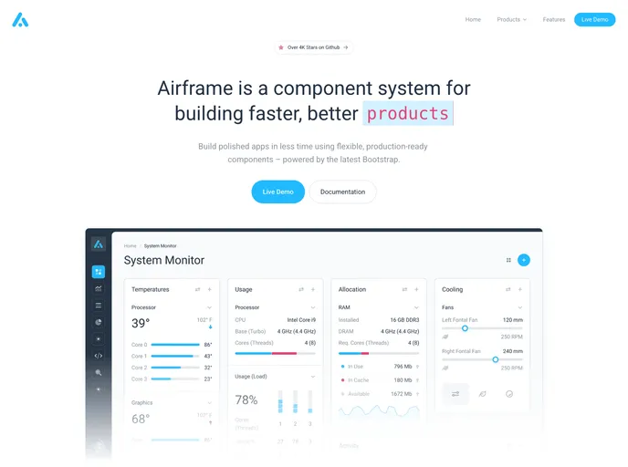 Airframe React screenshot