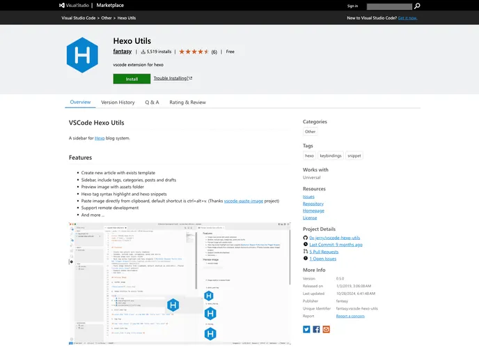 screenshot of Vscode Hexo Utils