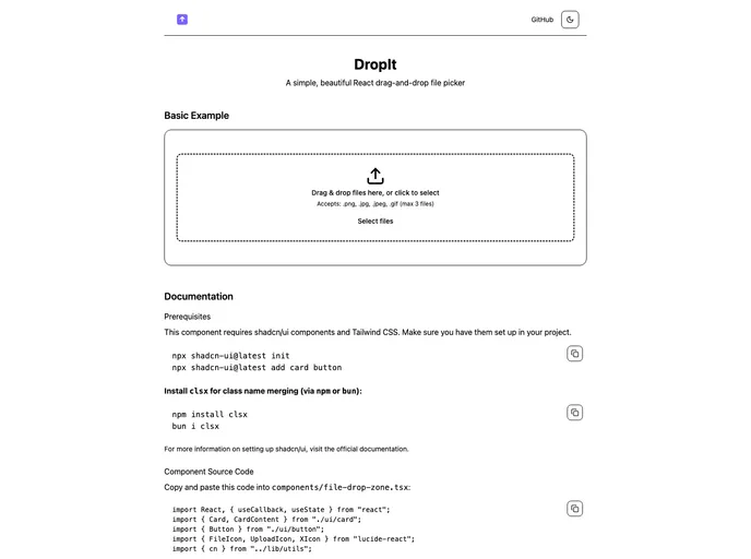 screenshot of Dropit React
