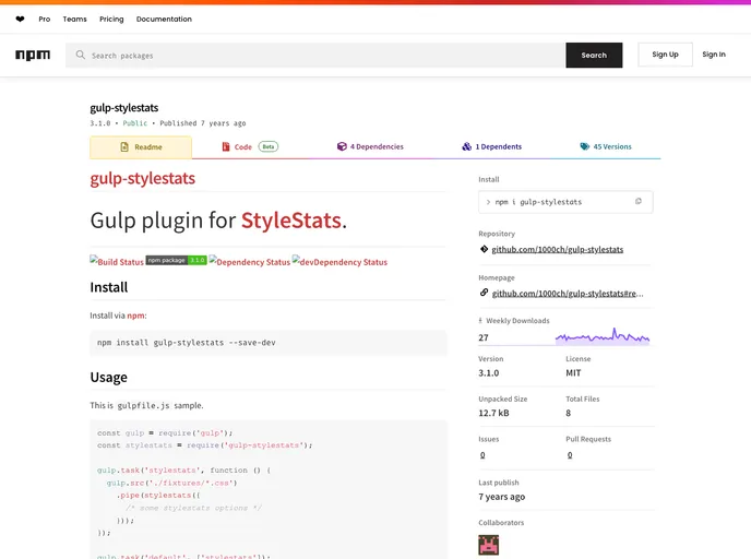 screenshot of Gulp Stylestats