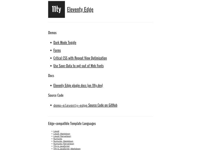 screenshot of Demo Eleventy Edge