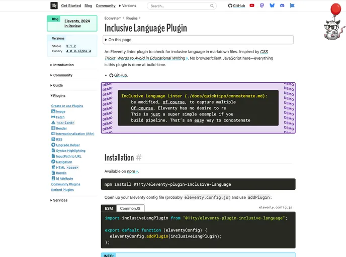 screenshot of Eleventy Plugin Inclusive Language
