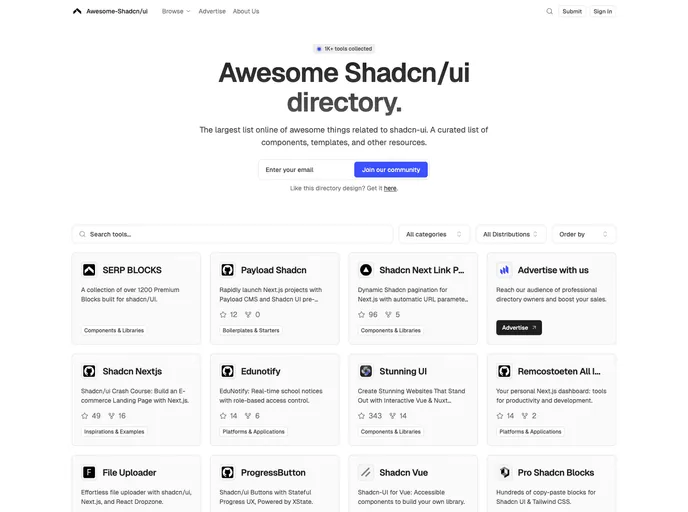 screenshot of Awesome Shadcnui