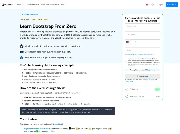 screenshot of Bootstrap Exercises Tutorial
