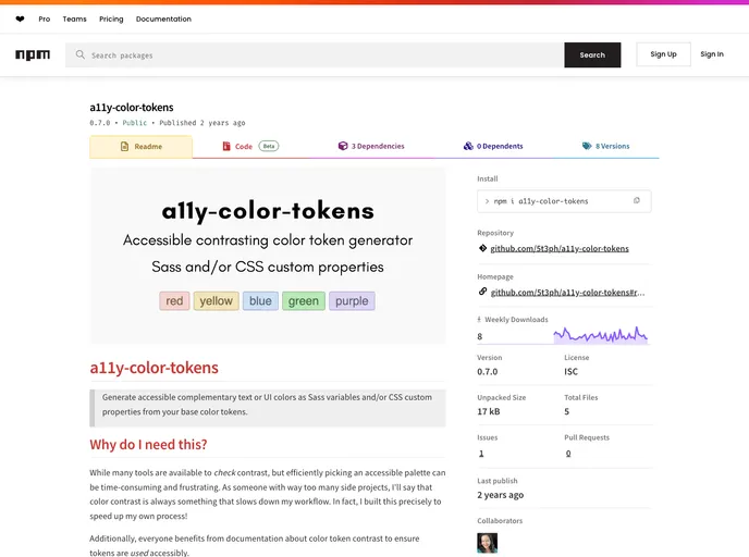 screenshot of A11y Color Tokens
