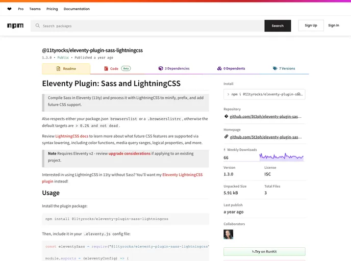 screenshot of Eleventy Plugin Sass Lightningcss