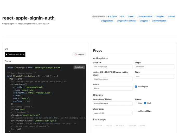 React Apple Signin Auth screenshot