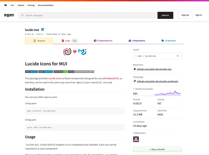 screenshot of Lucide Mui
