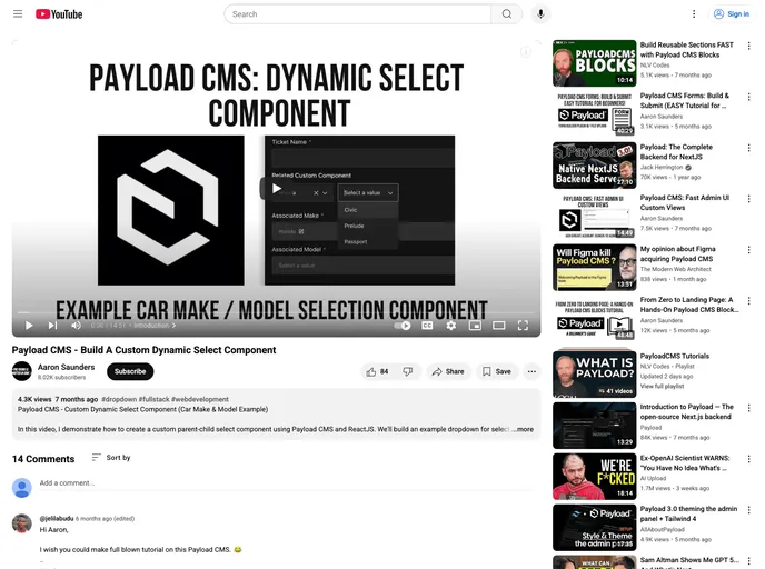 screenshot of Payload Cms Custom Related Select Example