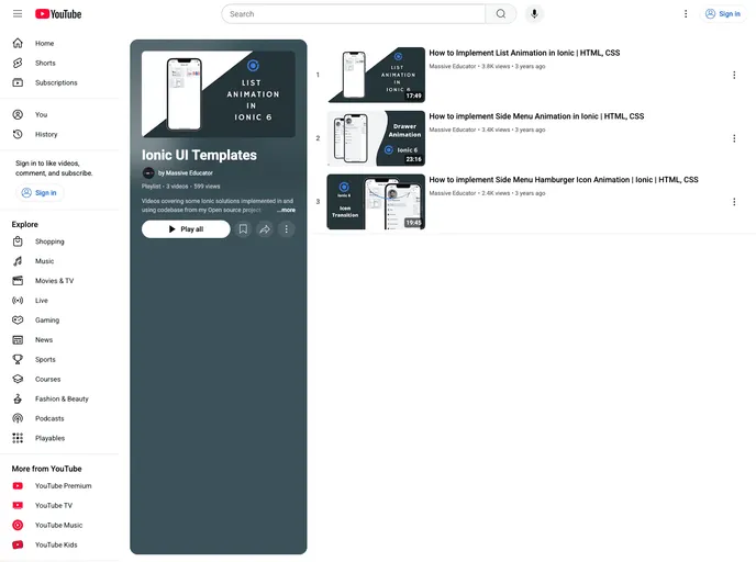 screenshot of Ionic UI Templates