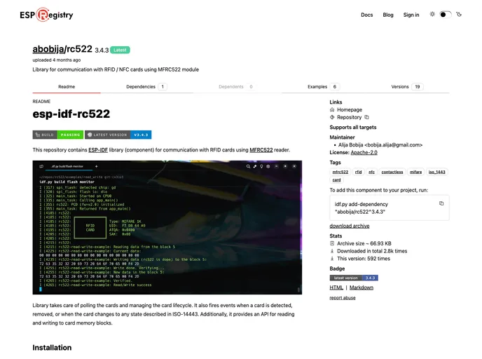 screenshot of Esp Idf Rc522