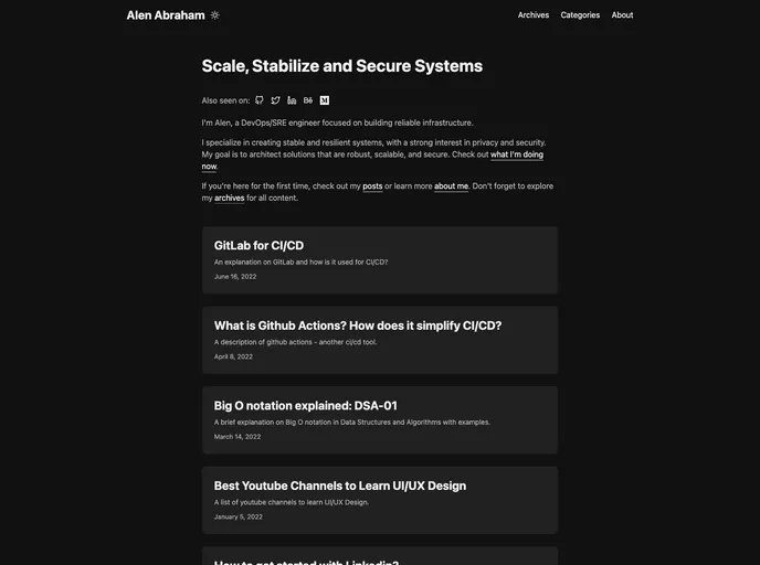 Alen Abraham.github.io screenshot