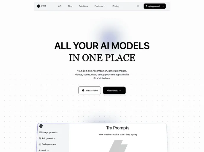 Pixa AI Landing Page screenshot