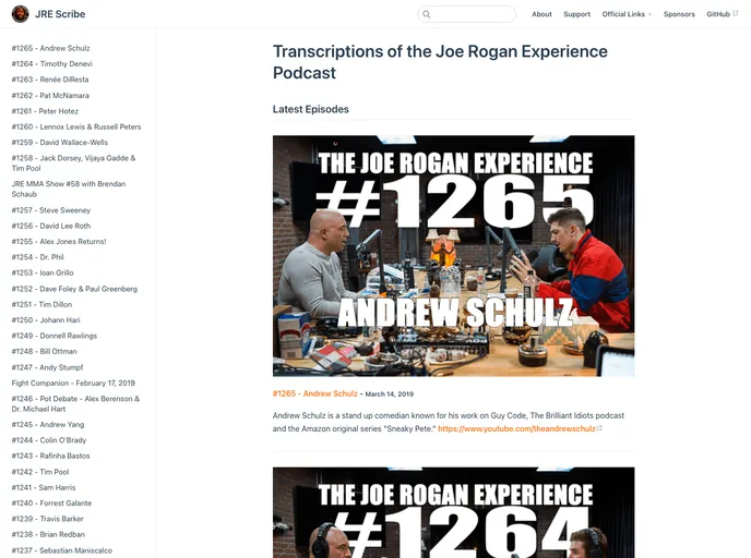 screenshot of Jrescribe Transcripts