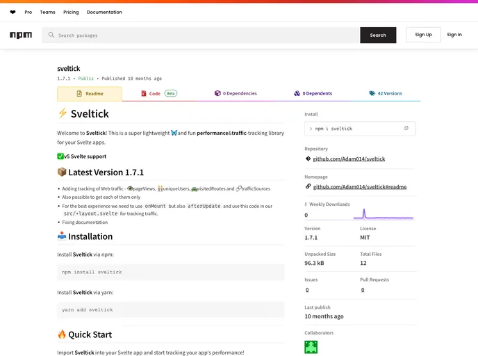 screenshot of Sveltick