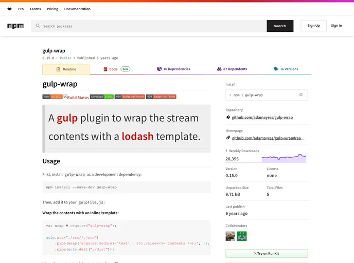 screenshot of Gulp Wrap