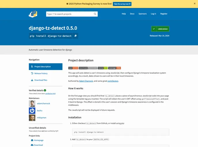 screenshot of Django Tz Detect