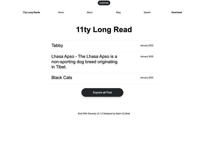screenshot of 11ty Long Reads