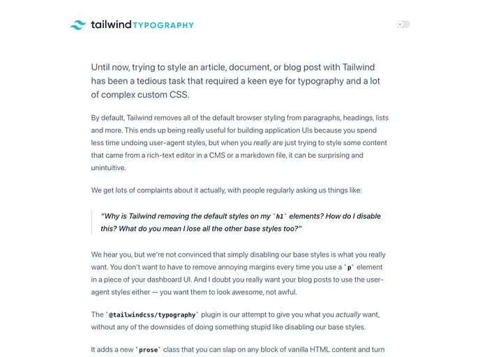 screenshot of Tailwindcss Dark Mode Prototype