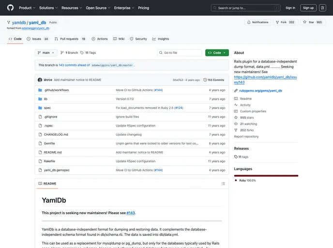 screenshot of Yaml_db