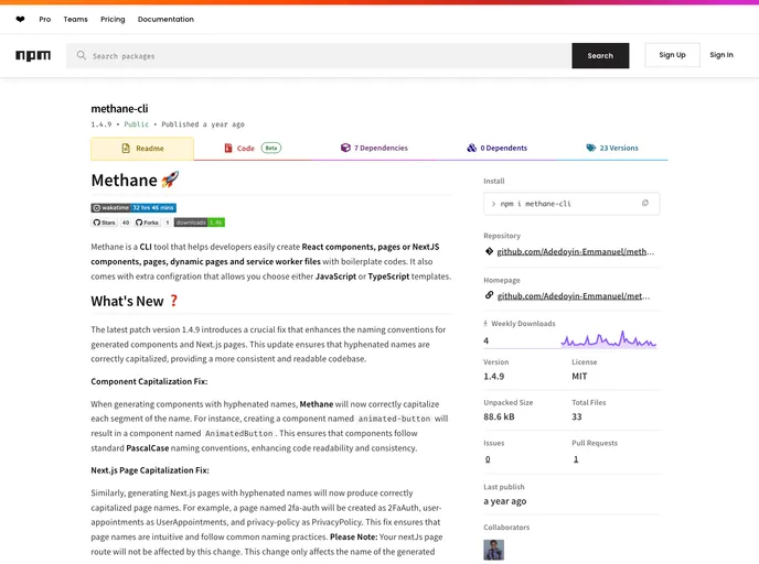 screenshot of Methane Cli
