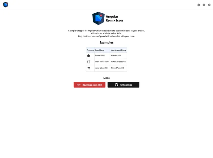 screenshot of Angular Remix Icon