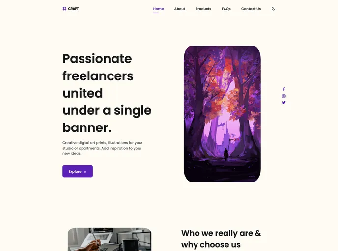 screenshot of Craft Landing Page