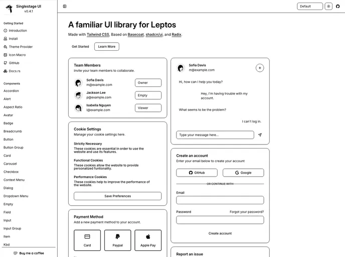 screenshot of Singlestage UI