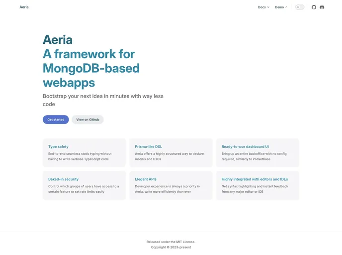 screenshot of Aeria UI