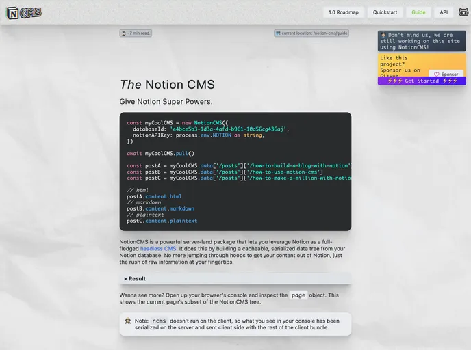 screenshot of Notion Cms