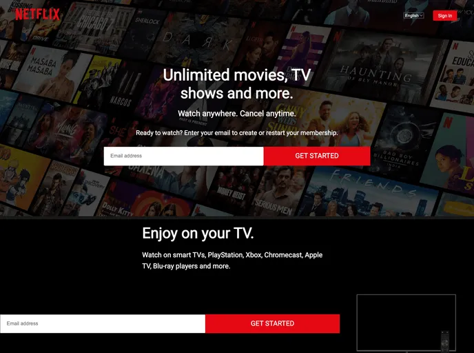 screenshot of Netflix UI LandingPage