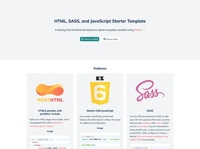 screenshot of Parcel Html Sass Js Starter Template