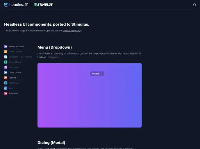 screenshot of Headlessui Stimulus