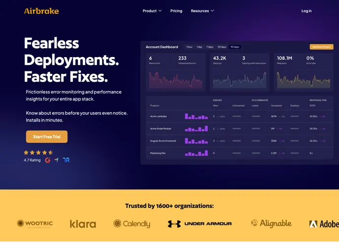 screenshot of Airbrake
