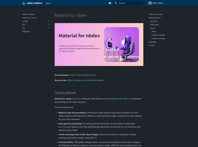 screenshot of Nbdev Mkdocs