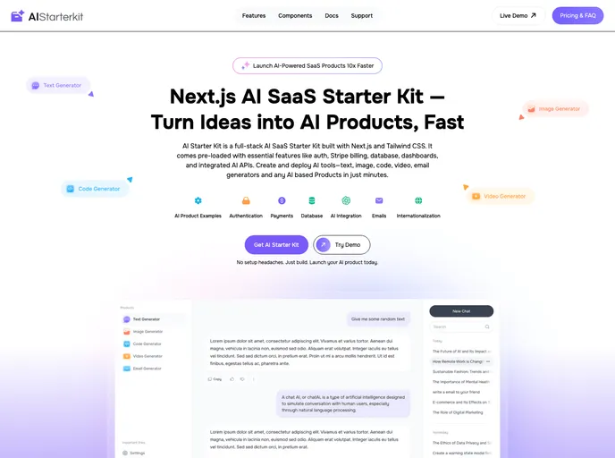 AI Saas Starter Kit Nextjs screenshot