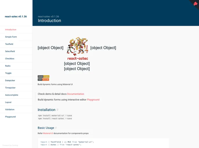 screenshot of React Aztec