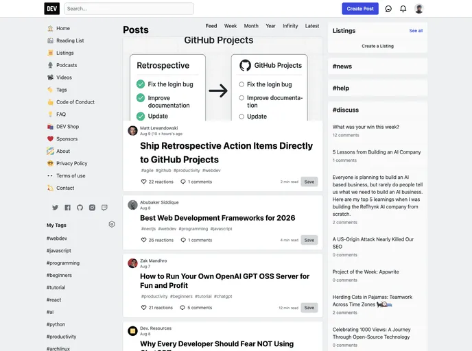screenshot of Devto Clone