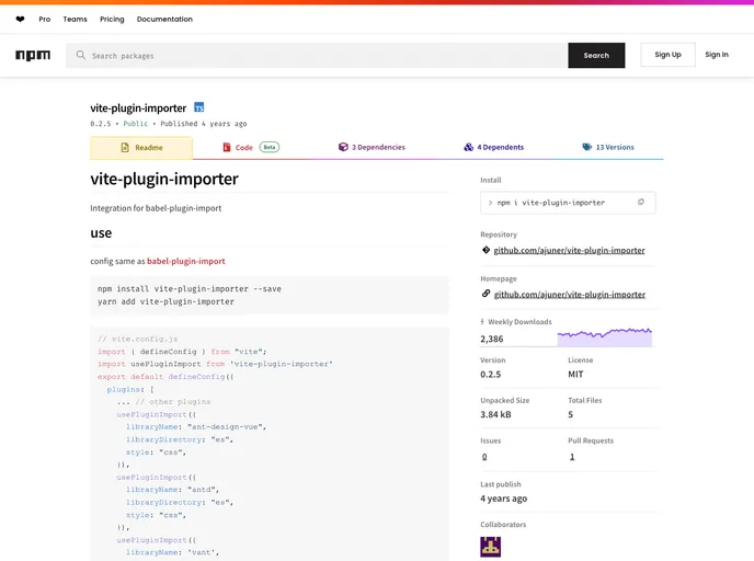 screenshot of Vite Plugin Importer