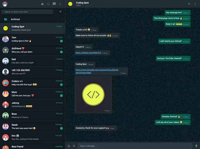 screenshot of React Whatsapp Clone Yt