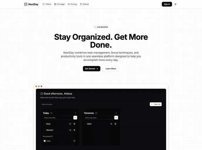 screenshot of Nextday Todo App