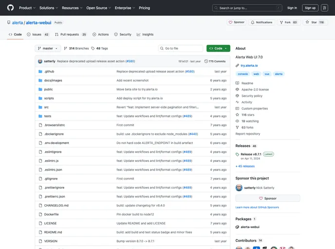 screenshot of Angular Alerta Webui
