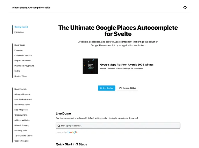 Places Autocomplete Svelte screenshot