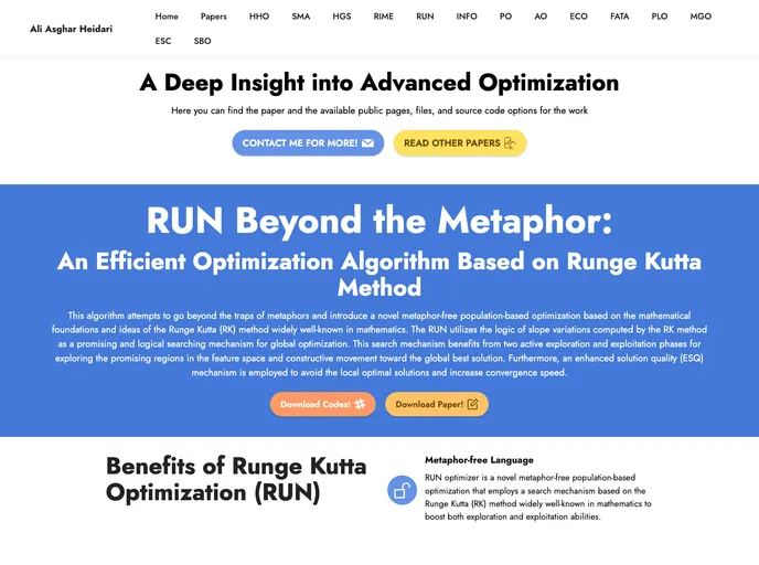 screenshot of RUN Beyond The Metaphor An Efficient Optimization Algorithm Based On Runge Kutta Method