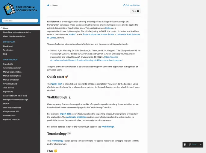 screenshot of Escriptorium Documentation