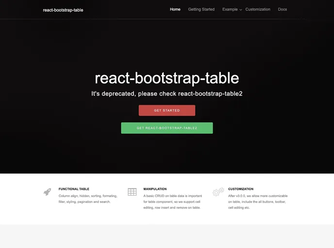 screenshot of React Bootstrap Table