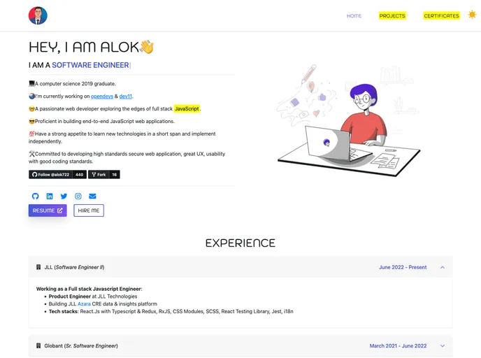 screenshot of Alok722.github.io
