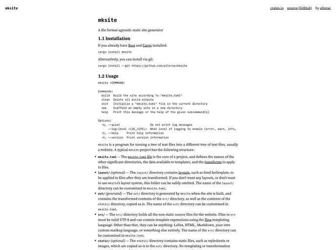 screenshot of Mksite