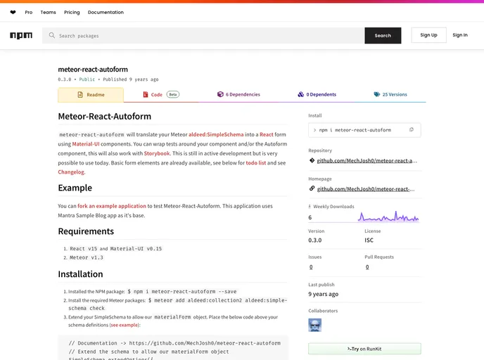 screenshot of Meteor React Autoform