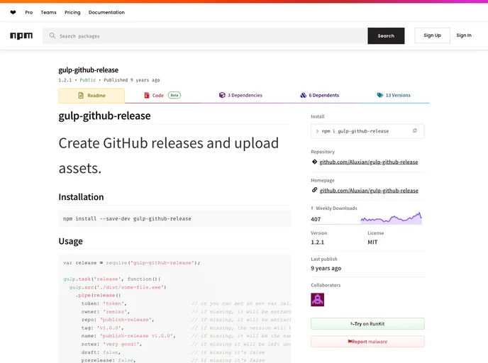 screenshot of Gulp Github Release